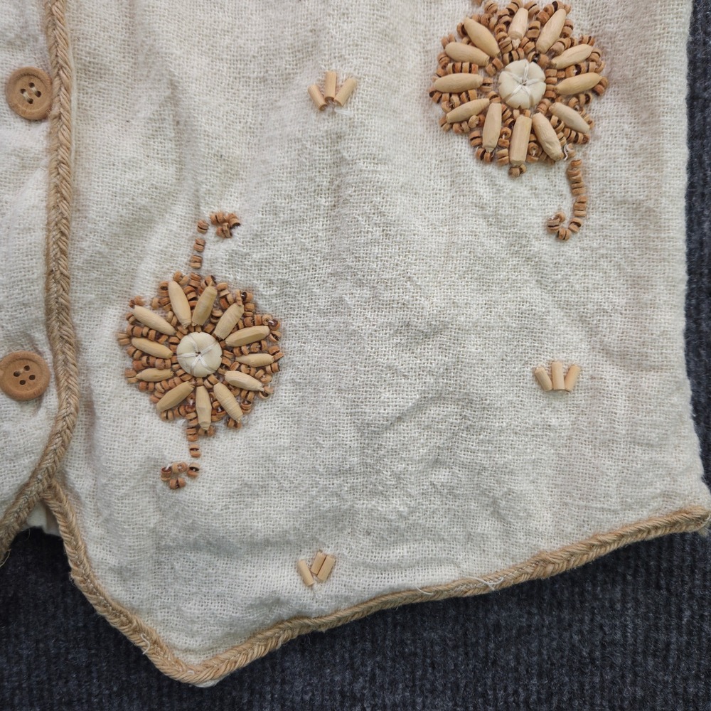 Kikomo Vest Womens Ivory Cotton Boho Wood Bead Floral Cottagecore Sleeveless - Picture 3 of 6